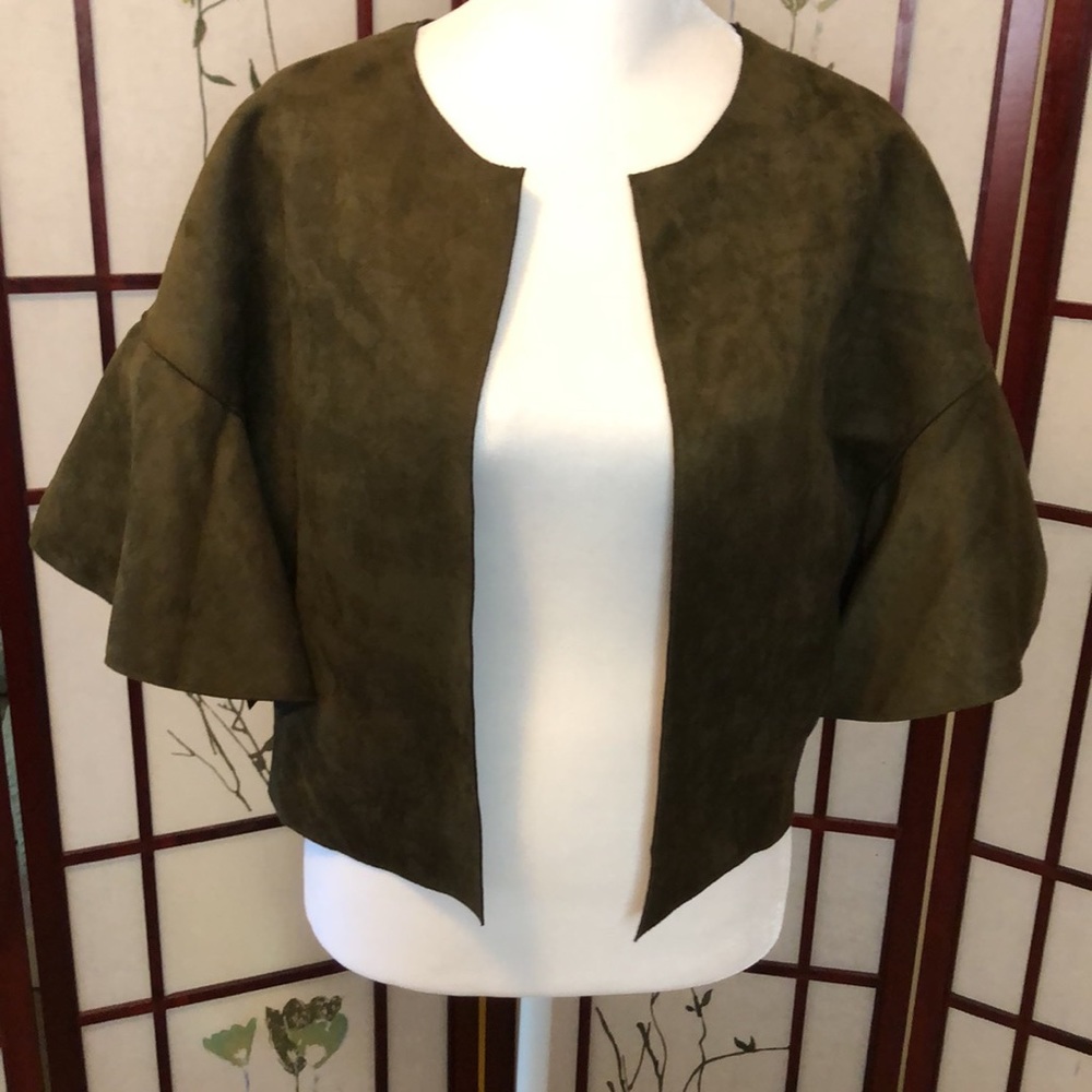 Olive Cropped Suede Jacket NWOT